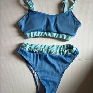 Blue and Green Ribbed Bikini Set
